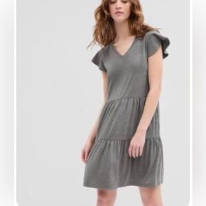 GAP V neck, tiered mini dress with flutter sleeves - size M